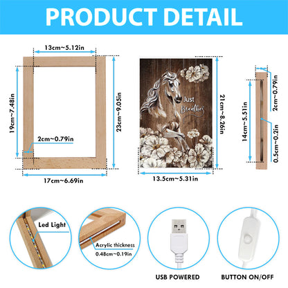 Just Breath Horse Beautiful White Flower Art Frame Lamp - Bible Verse Wooden Lamp - Christian Art Home Decor