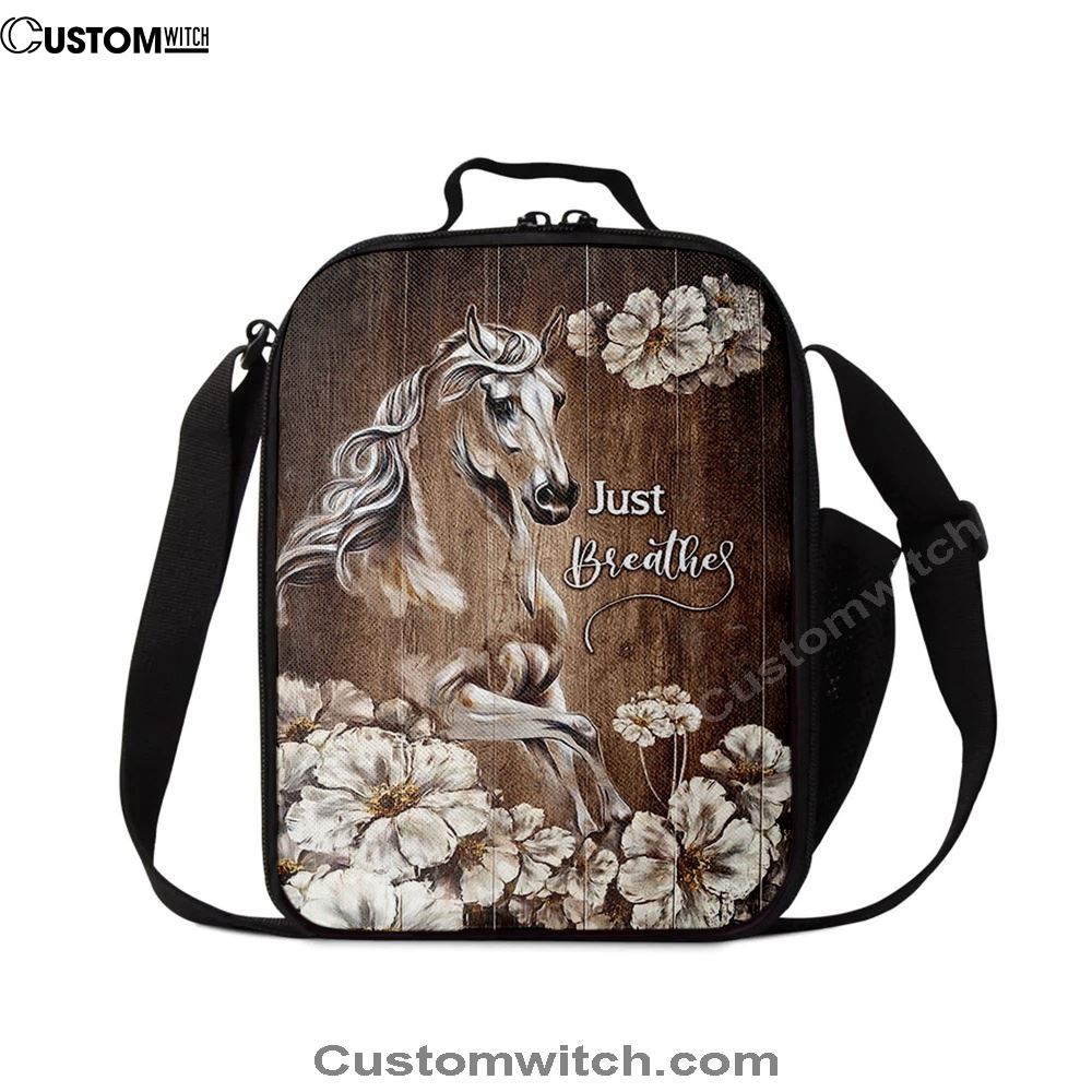 Just Breath Horse Beautiful White Flower Lunch Bag, Christian Lunch Box For School, Picnic
