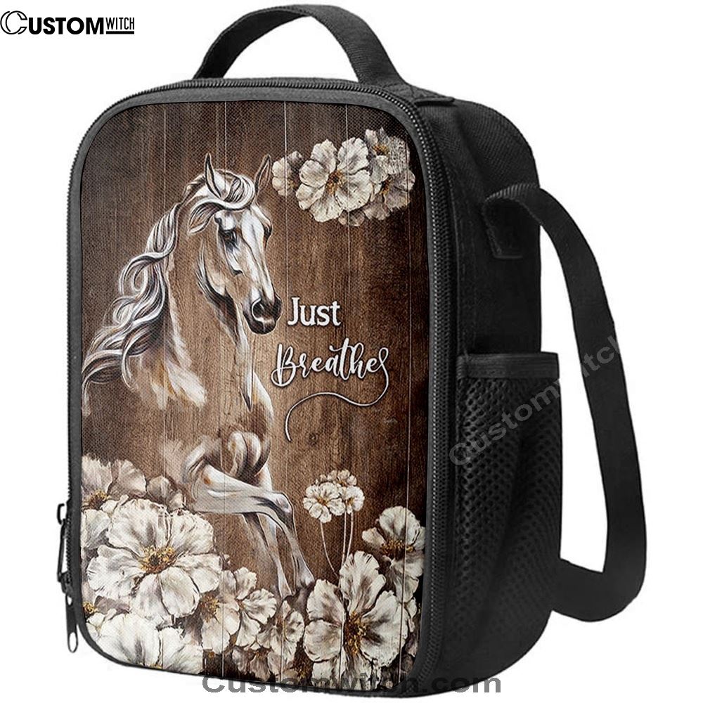 Just Breath Horse Beautiful White Flower Lunch Bag, Christian Lunch Box For School, Picnic