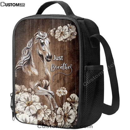 Just Breath Horse Beautiful White Flower Lunch Bag, Christian Lunch Box For School, Picnic
