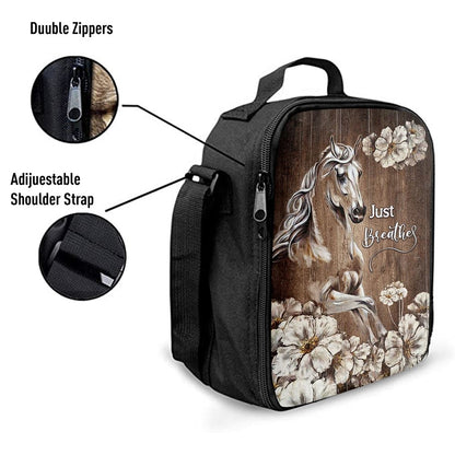 Just Breath Horse Beautiful White Flower Lunch Bag, Christian Lunch Box For School, Picnic