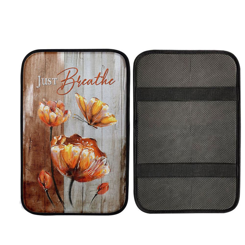 Just Breathe Anemone Flower Butterfly Car Center Console Cover, God Car Armrest Accessories