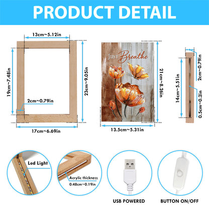 Just Breathe Anemone Flower Butterfly Frame Lamp Art - Christian Night Light - Bible Verse Wooden Lamp