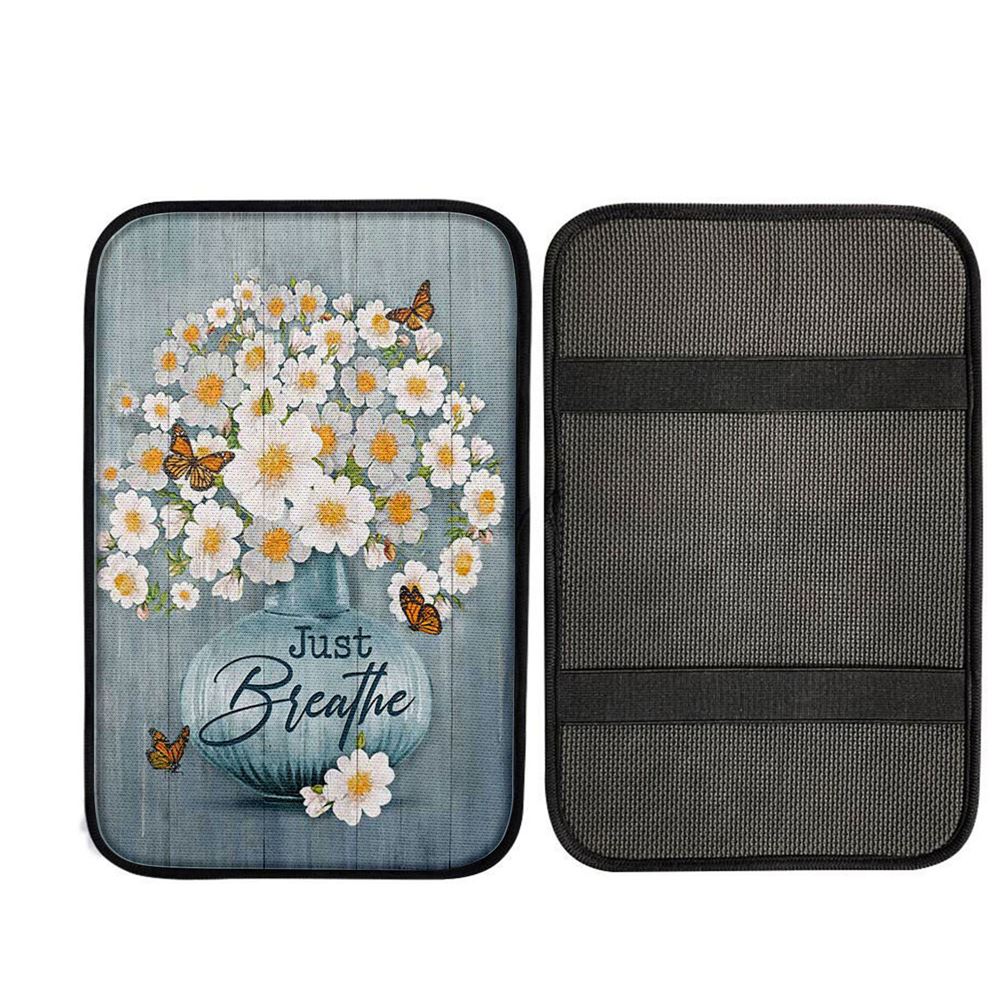 Just Breathe Apricot Blossom Monarch Butterfly Flower Car Center Console Cover, God Car Armrest Accessories