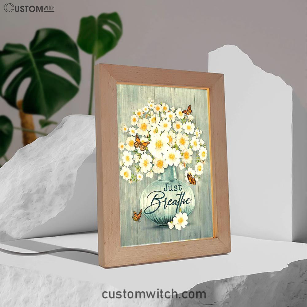 Just Breathe Apricot Blossom Monarch Butterfly Flower Frame Lamp Art - Christian Night Light - Bible Verse Wooden Lamp