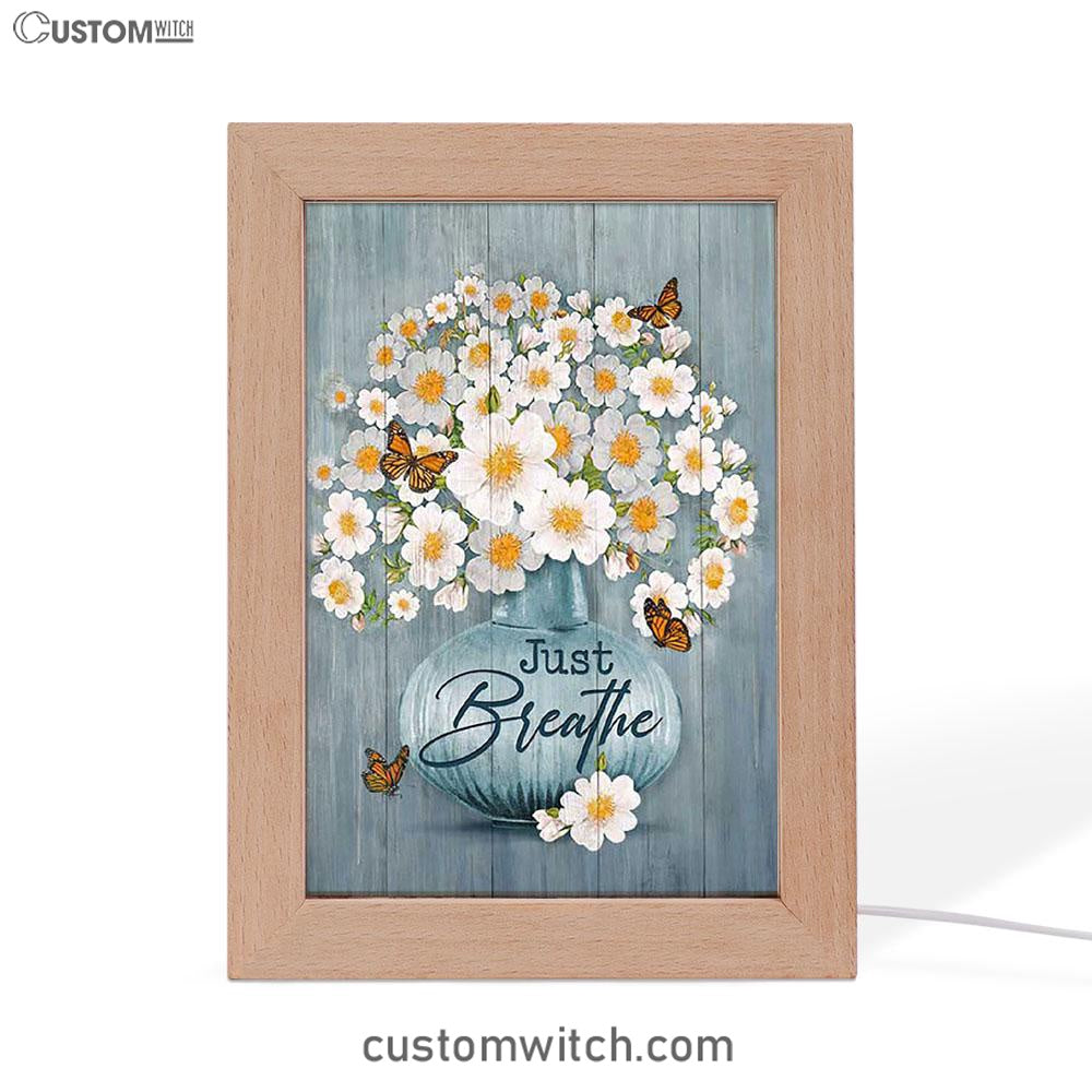 Just Breathe Apricot Blossom Monarch Butterfly Flower Frame Lamp Art - Christian Night Light - Bible Verse Wooden Lamp