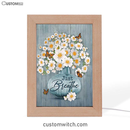 Just Breathe Apricot Blossom Monarch Butterfly Flower Frame Lamp Art - Christian Night Light - Bible Verse Wooden Lamp