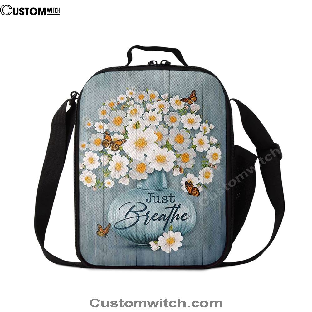 Just Breathe Apricot Blossom Monarch Butterfly Flower Lunch Bag, Christian Lunch Box For School, Picnic