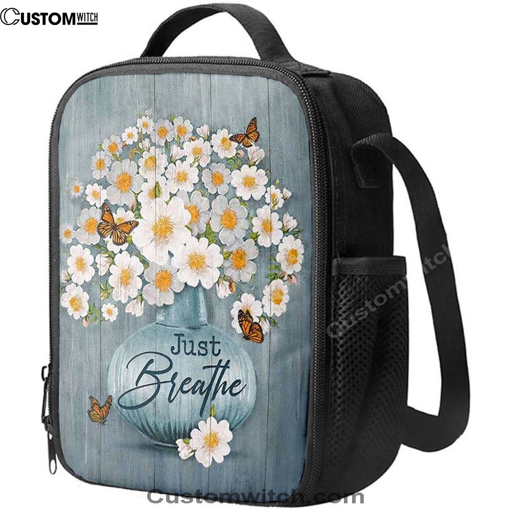 Just Breathe Apricot Blossom Monarch Butterfly Flower Lunch Bag, Christian Lunch Box For School, Picnic