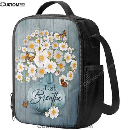 Just Breathe Apricot Blossom Monarch Butterfly Flower Lunch Bag, Christian Lunch Box For School, Picnic