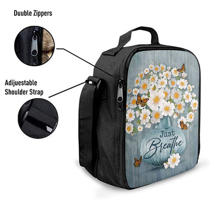 Just Breathe Apricot Blossom Monarch Butterfly Flower Lunch Bag, Christian Lunch Box For School, Picnic