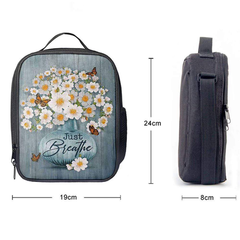 Just Breathe Apricot Blossom Monarch Butterfly Flower Lunch Bag, Christian Lunch Box For School, Picnic