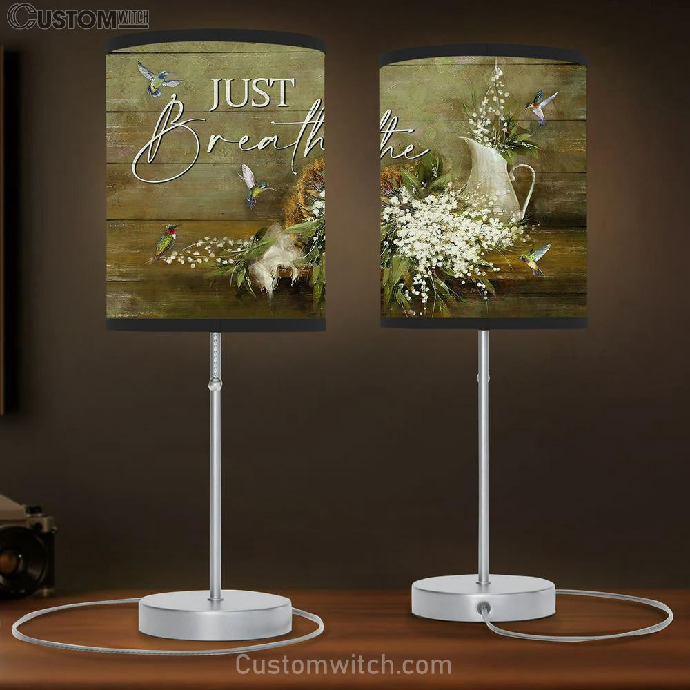 Just Breathe Baby Flower Hummingbird Table Lamb Gift - Bible Verse Table Lamb - Religious Bedroom Decor