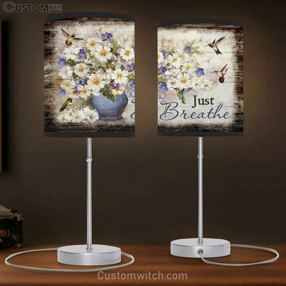 Just Breathe Bacopa Plant Hummingbirds Table Lamb Gift - Bible Verse Table Lamb - Religious Bedroom Decor