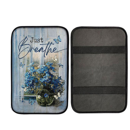 Just Breathe Blue Daisy Butterfly Car Armrest Pad, God Car Armrest Accessories