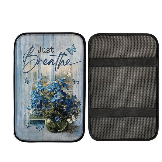 Just Breathe Blue Daisy Butterfly Car Armrest Pad, God Car Armrest Accessories