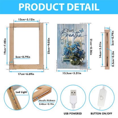 Just Breathe Blue Daisy Butterfly Frame Lamp - Christian Art - Religious Home Decor