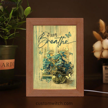 Just Breathe Blue Daisy Butterfly Frame Lamp - Christian Art - Religious Home Decor