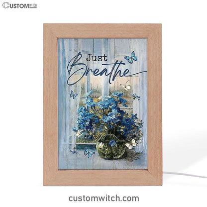 Just Breathe Blue Daisy Butterfly Frame Lamp - Christian Art - Religious Home Decor