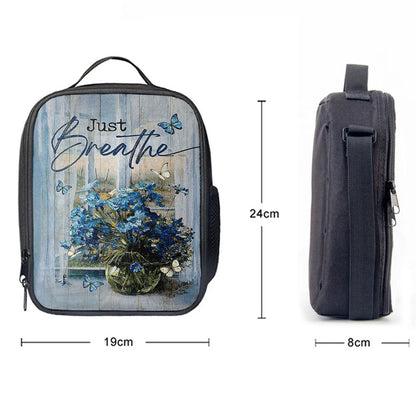 Just Breathe Blue Daisy Butterfly Lunch Bag, Christian Lunch Box For School, Picnic