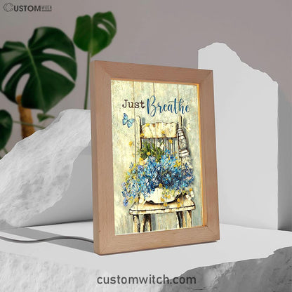 Just Breathe Blue Daisy Vase White Butterfly Frame Lamp Art - Bible Verse Wooden Lamp - Inspirational Art - Christian Home Decor
