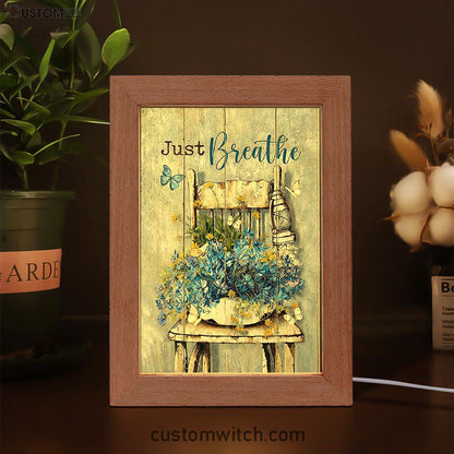Just Breathe Blue Daisy Vase White Butterfly Frame Lamp Art - Bible Verse Wooden Lamp - Inspirational Art - Christian Home Decor