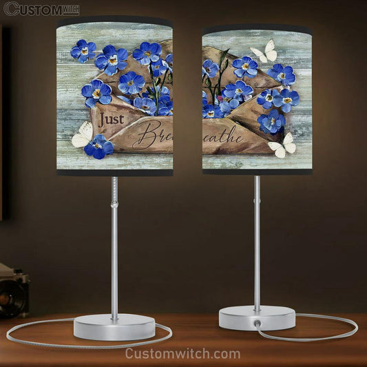 Just Breathe Blue Flower, White Butterfly Lamb Gift Table Lamb - Christian Lamb Gift - Religious Art