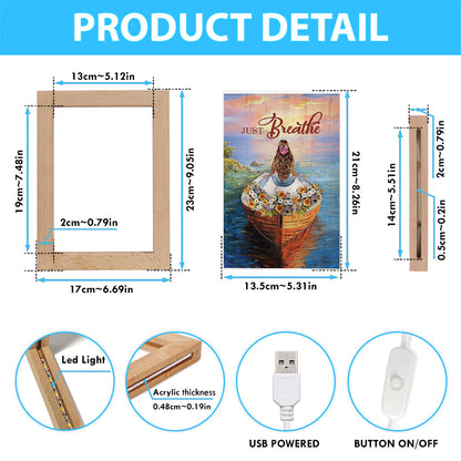 Just Breathe Boat Flower Elegant Girl Sunset Frame Lamp Art - Christian Night Light - Bible Verse Wooden Lamp