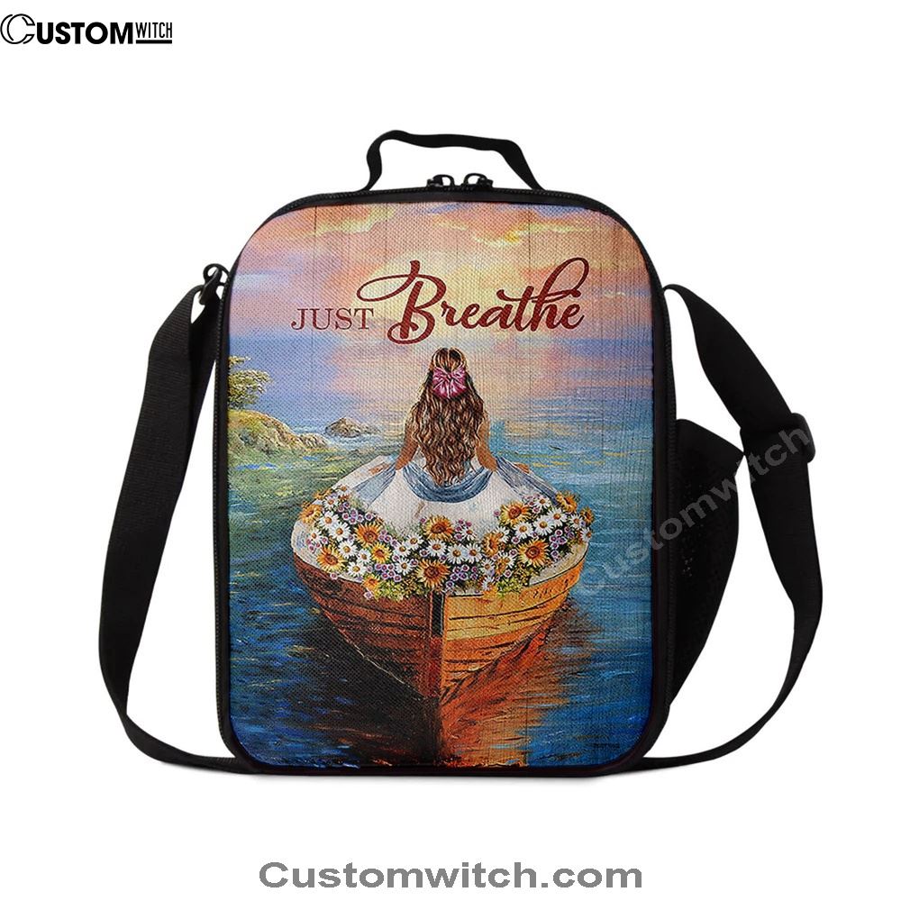 Just Breathe Boat Flower Elegant Girl Sunset Lunch Bag, Christian Lunch Box For School, Picnic