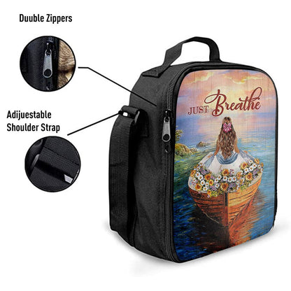 Just Breathe Boat Flower Elegant Girl Sunset Lunch Bag, Christian Lunch Box For School, Picnic