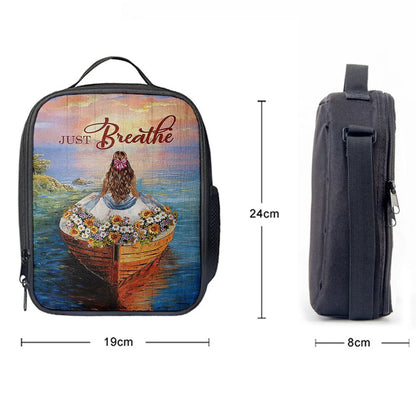 Just Breathe Boat Flower Elegant Girl Sunset Lunch Bag, Christian Lunch Box For School, Picnic