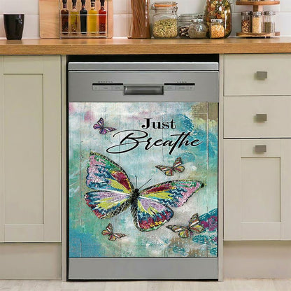 Just Breathe Brilliant Butterfly Dishwasher Cover, Bible Verse Dishwasher Wrap, Inspirational Kitchen Decoration