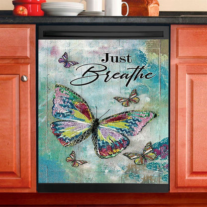 Just Breathe Brilliant Butterfly Dishwasher Cover, Bible Verse Dishwasher Wrap, Inspirational Kitchen Decoration