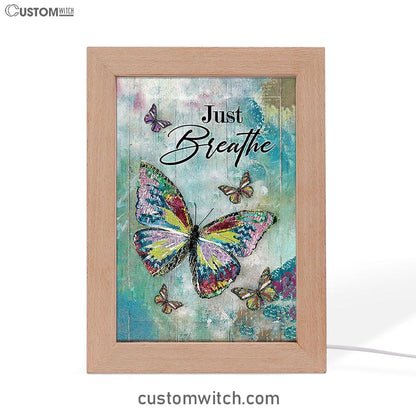 Just Breathe Brilliant Butterfly Frame Lamp Art - Bible Verse Wooden Lamp - Inspirational Art - Christian Home Decor