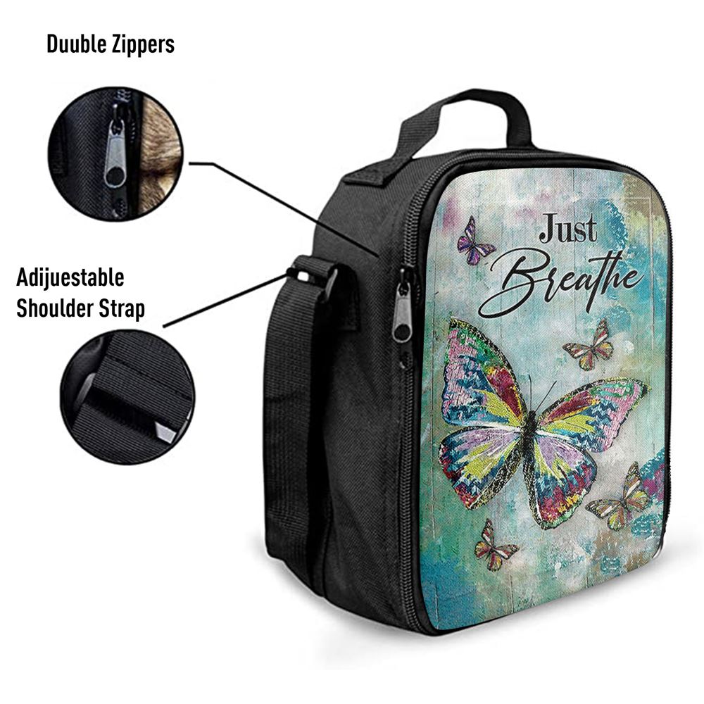 Just Breathe Brilliant Butterfly Lunch Bag, Christian Lunch Box For School, Picnic