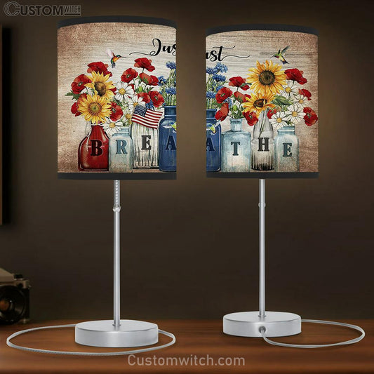 Just Breathe Brilliant Flower Garden Us Flag Hummingbird Table Lamb Gift - Bible Verse Table Lamb - Religious Bedroom Decor