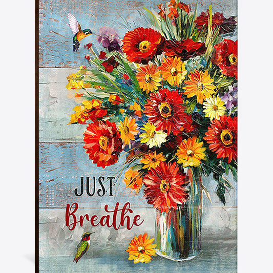 Just Breathe Brilliant Flower Hummingbird Canvas - Christian Wall Art - Religious Home Decor_2465 1