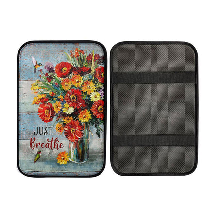 Just Breathe Brilliant Flower Hummingbird Car Armrest Pad - Bible Verse Car Armrest Pad, Christian Car Armrest Accessories