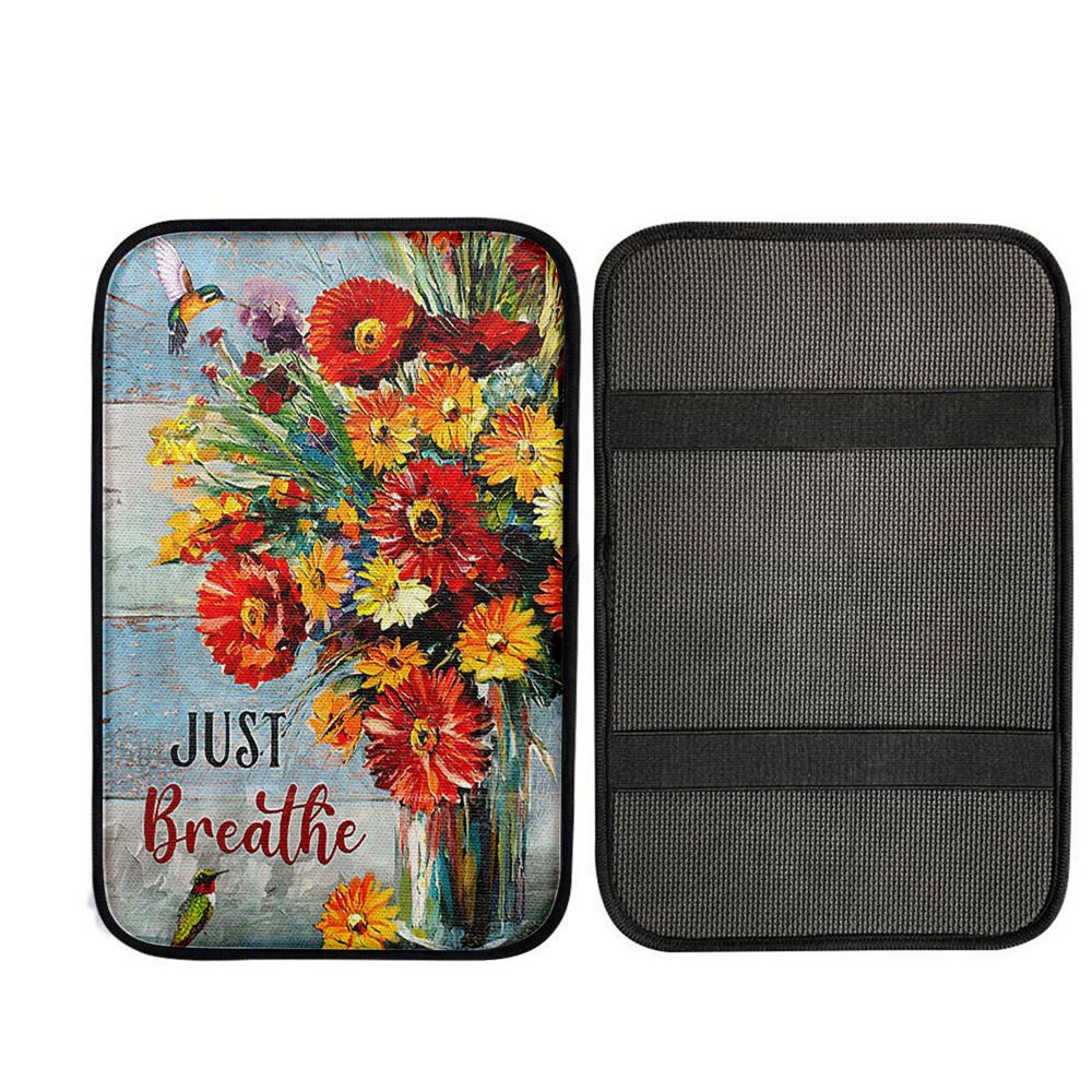 Just Breathe Brilliant Flower Hummingbird Car Armrest Pad, God Car Armrest Accessories
