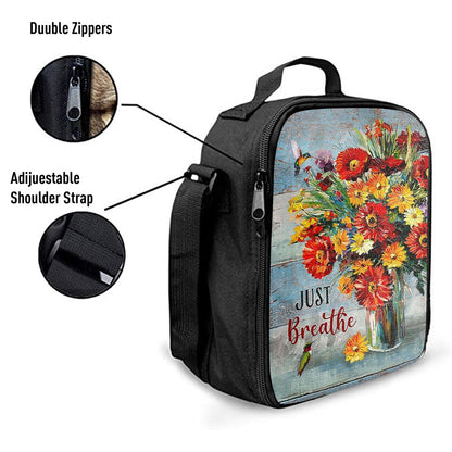 Just Breathe Brilliant Flower Hummingbird Lunch Bag - Religious Lunch Bag, Christian Lunch Box For School, Picnic