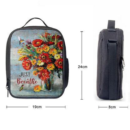 Just Breathe Brilliant Flower Hummingbird Lunch Bag - Religious Lunch Bag, Christian Lunch Box For School, Picnic