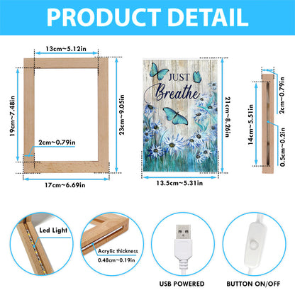 Just Breathe Butterfly Blue Flower Garden Frame Lamp Art - Christian Art - Bible Verse Art - Religious Home Decor