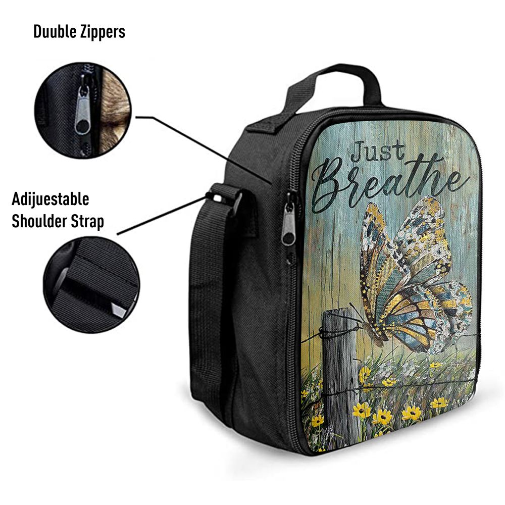 Just Breathe Butterfly Yellow Daisy Lunch Bag, Christian Lunch Box For School, Picnic