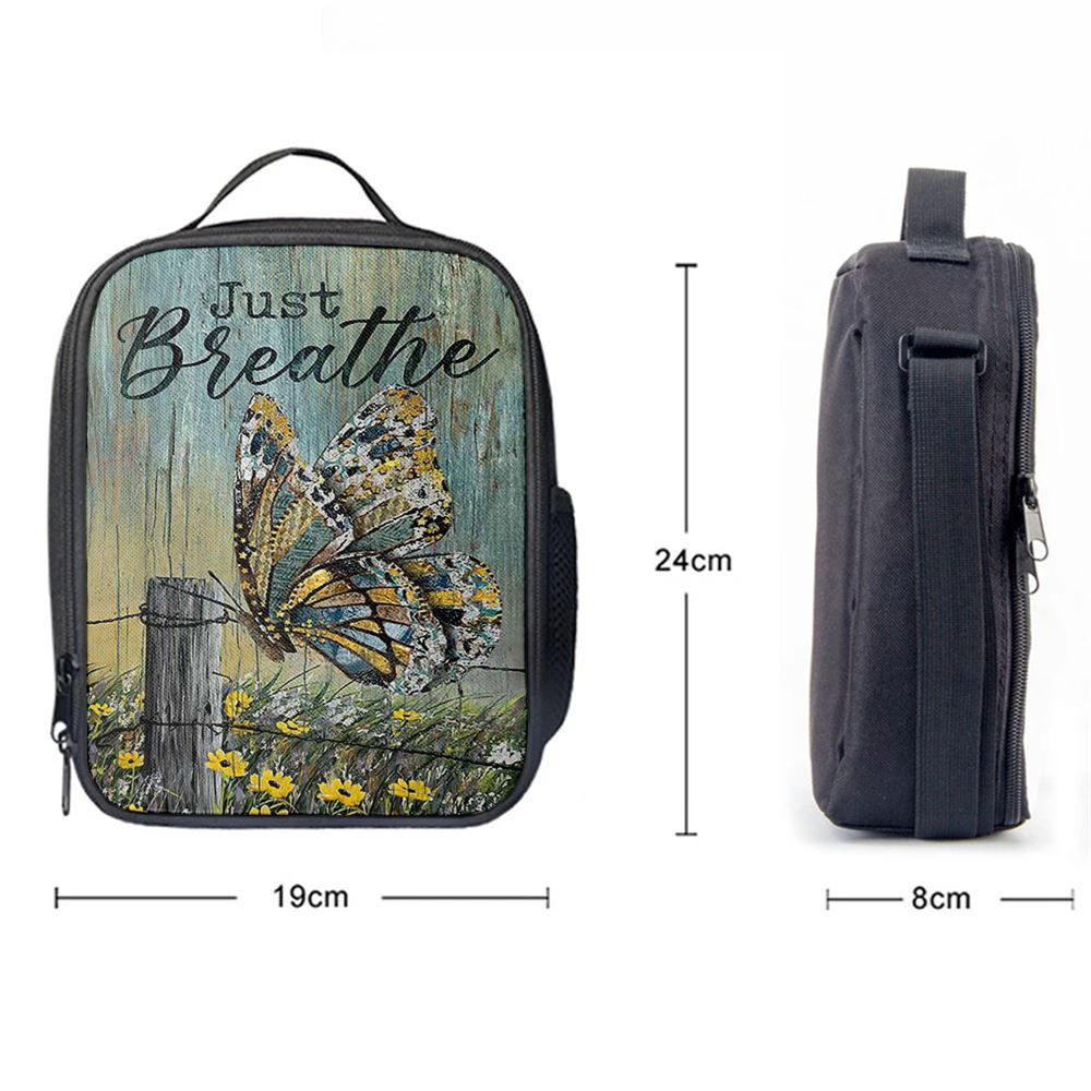 Just Breathe Butterfly Yellow Daisy Lunch Bag, Christian Lunch Box For School, Picnic