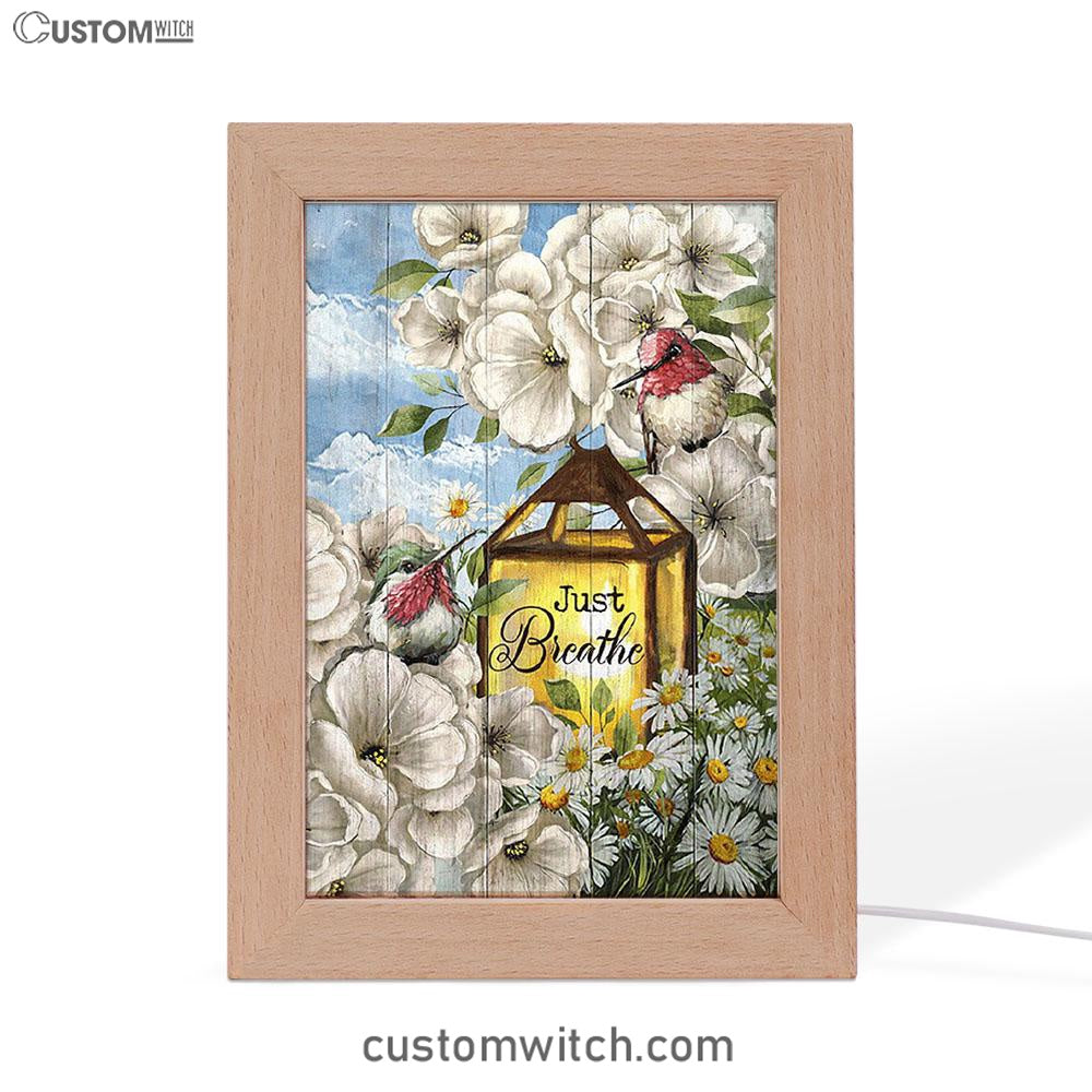 Just Breathe Camellia Forest Hummingbird Art Frame Lamp - Bible Verse Wooden Lamp - Christian Art Home Decor