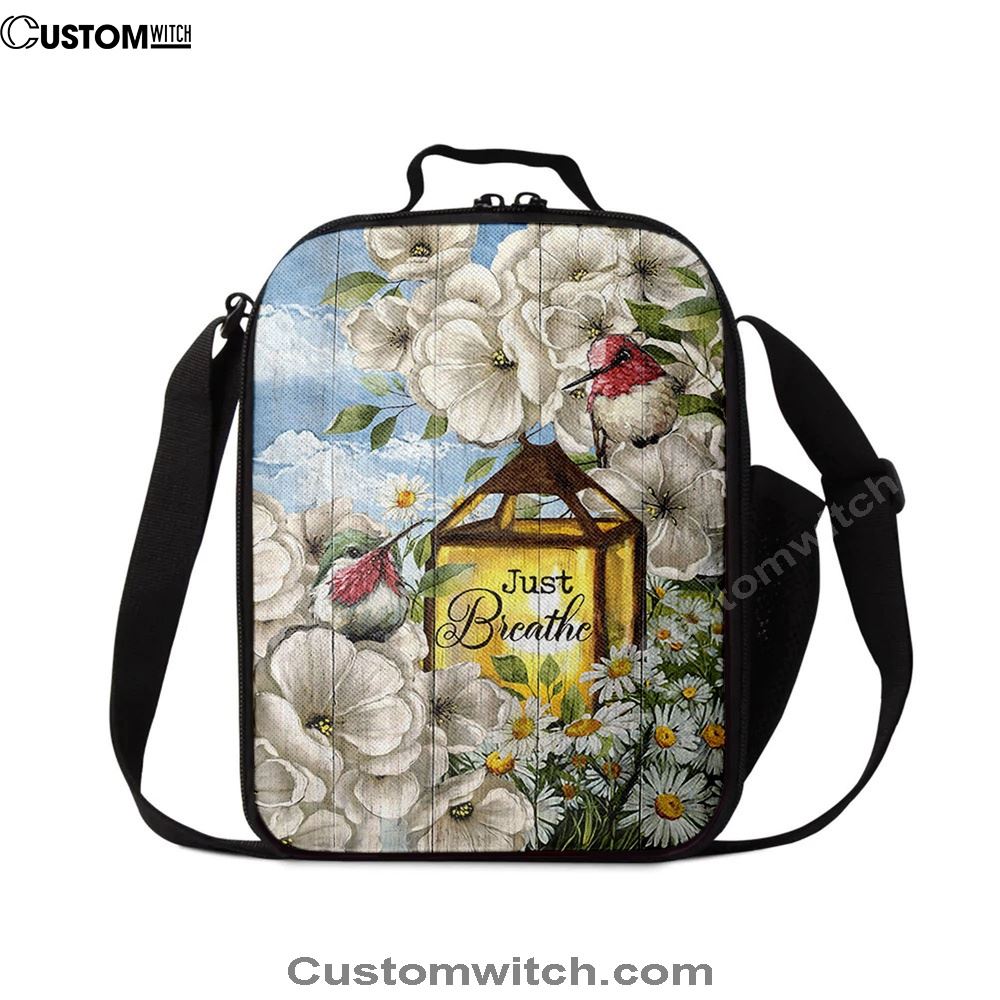 Just Breathe Camellia Forest Hummingbird Lunch Bag, Christian Lunch Box For School, Picnic