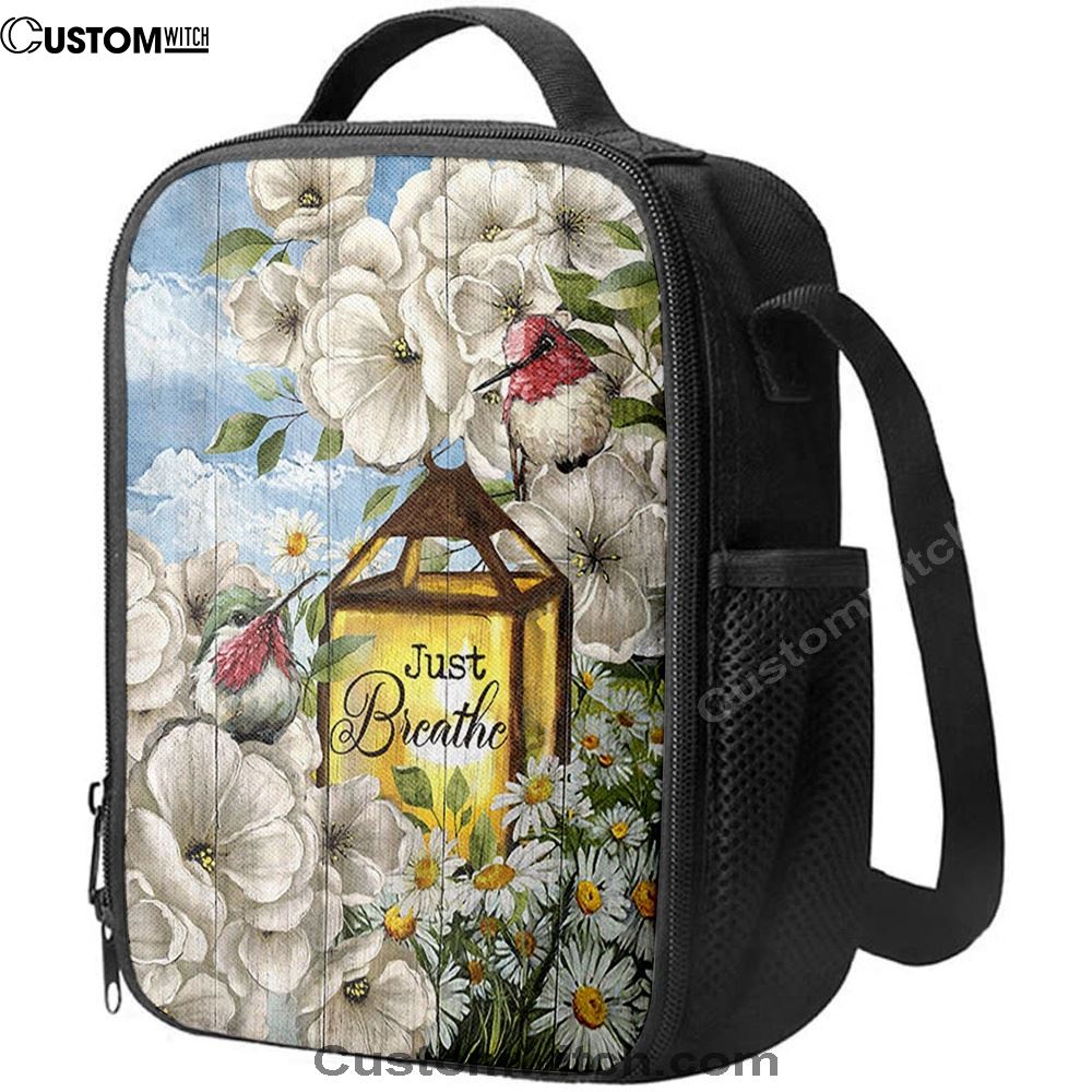 Just Breathe Camellia Forest Hummingbird Lunch Bag, Christian Lunch Box For School, Picnic