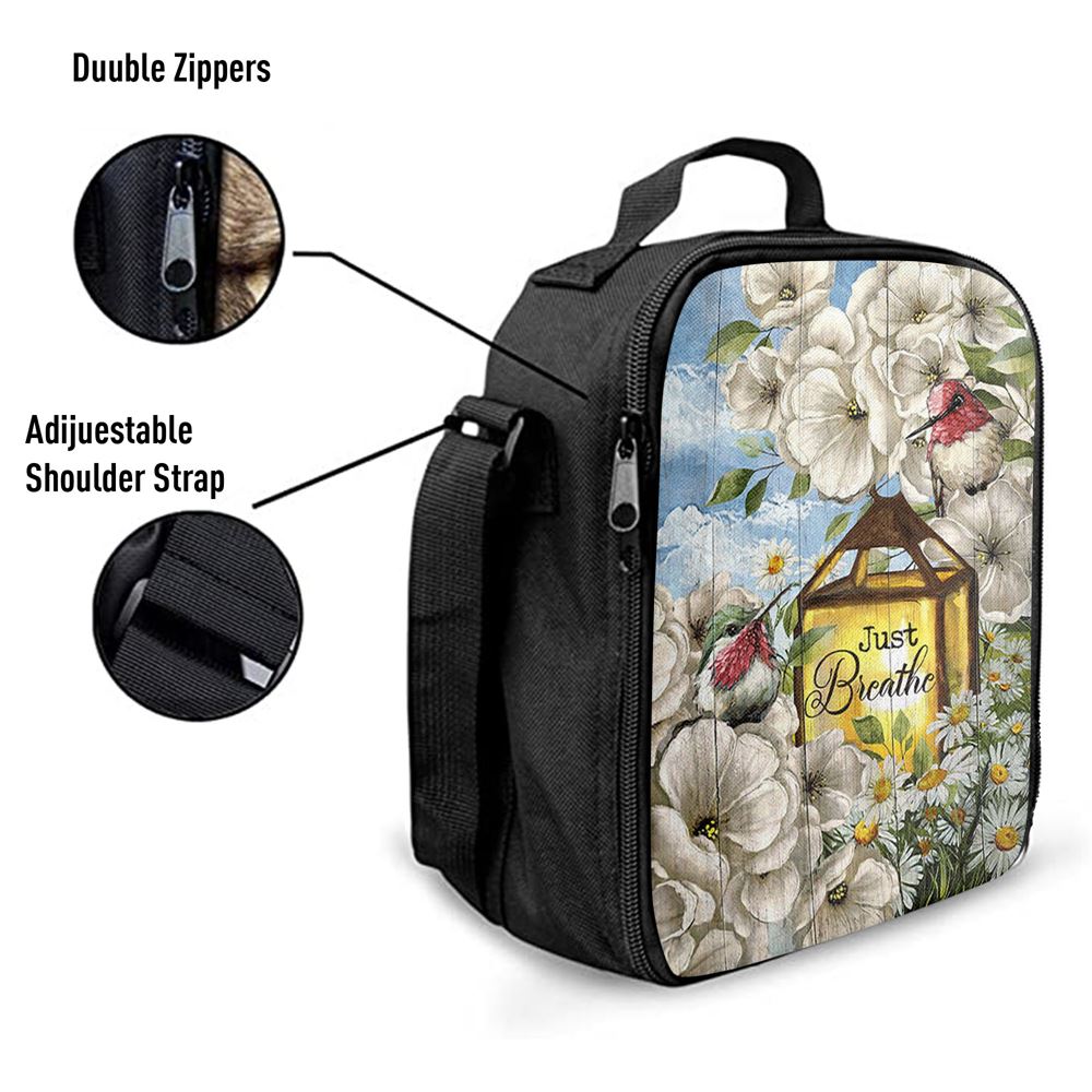 Just Breathe Camellia Forest Hummingbird Lunch Bag, Christian Lunch Box For School, Picnic