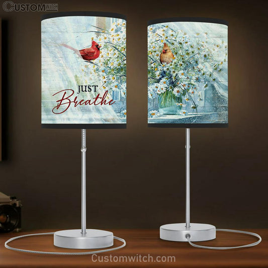 Just Breathe Cardinal Daisy Vase Table Lamb Art - Christian Lamb Gift Decor - Bible Verse Table Lamb