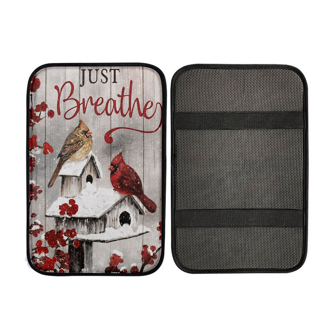 Just Breathe Cardinals Car Center Console Cover, Religious Car Interior Accessories